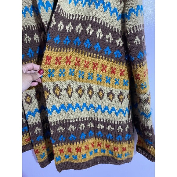 Vtg Cardigan Sweater M Brown Wool 70s Western Fall Bohemian Aztec Cabincore - Picture 13 of 14